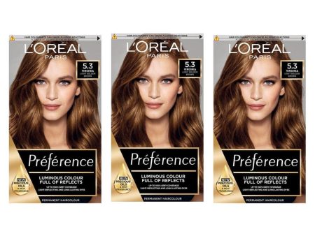 3x L Oreal Preference Hair Color 5.3 Virginia Golden Brown Online Sale