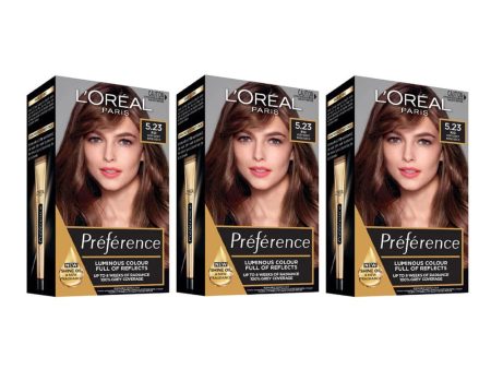 3x L Oreal Preference Hair Color 5.23 Very Deep Rose Gold For Sale