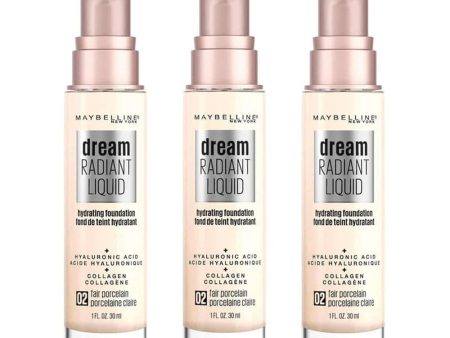 3x Maybelline Dream Radiant Liquid Hydrating Foundation 02 Fair Porcelain 30ml Online Hot Sale